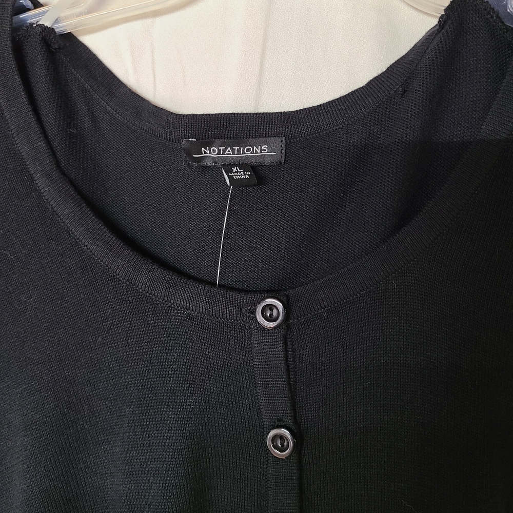 NWOT Notations SZ XL Black Short Sleeve Black Cardigan Sweater - Picture 3 of 7